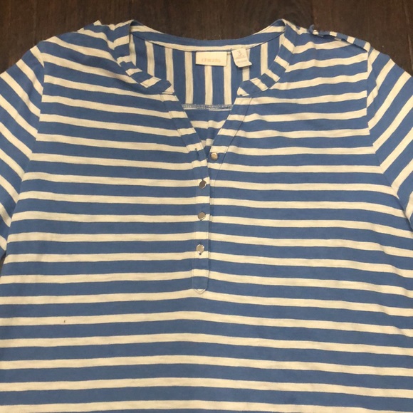 Chico’s Size 3/Extra Large Striped Button V Neck Blouse - Picture 2 of 12
